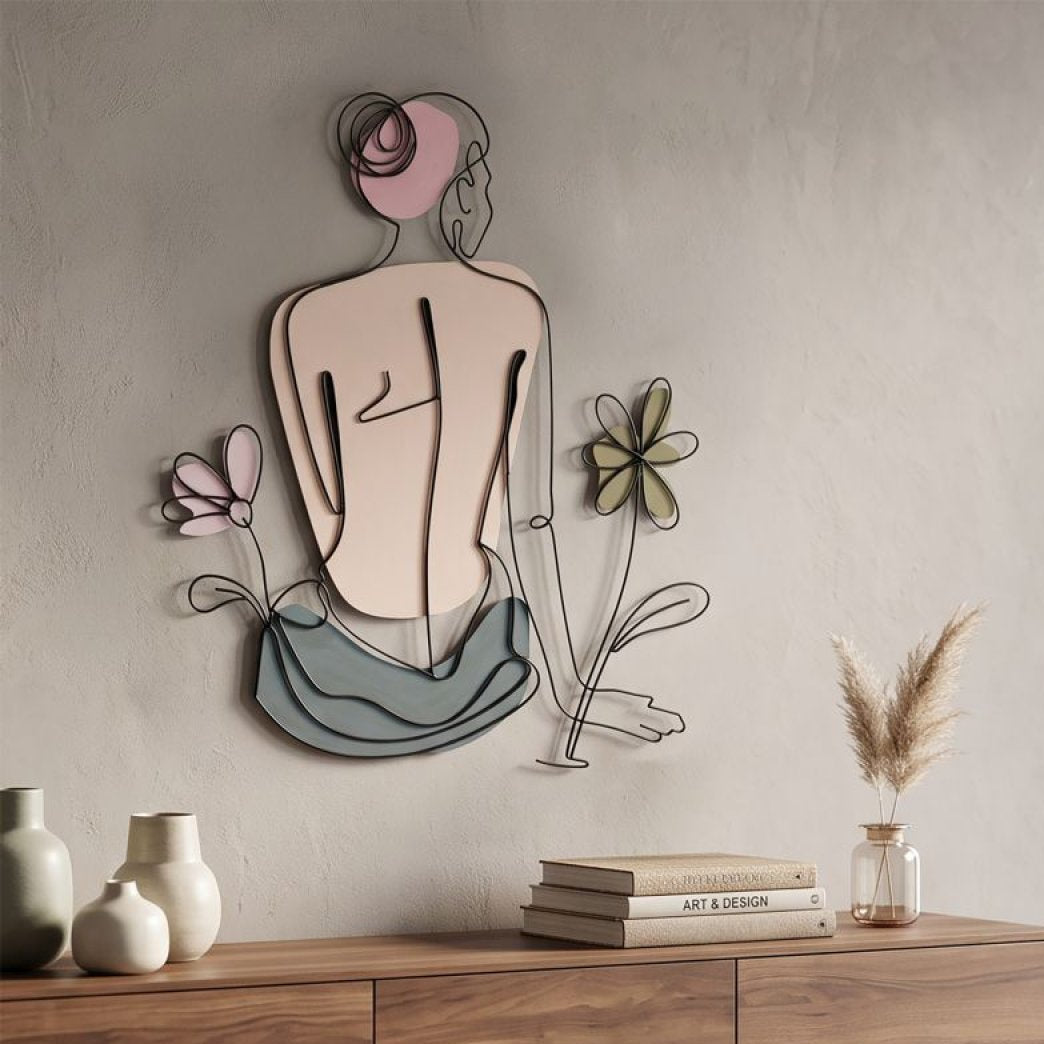 Décoration murale Line Art visage femme de dos métal 80x90 cm Sora Noir