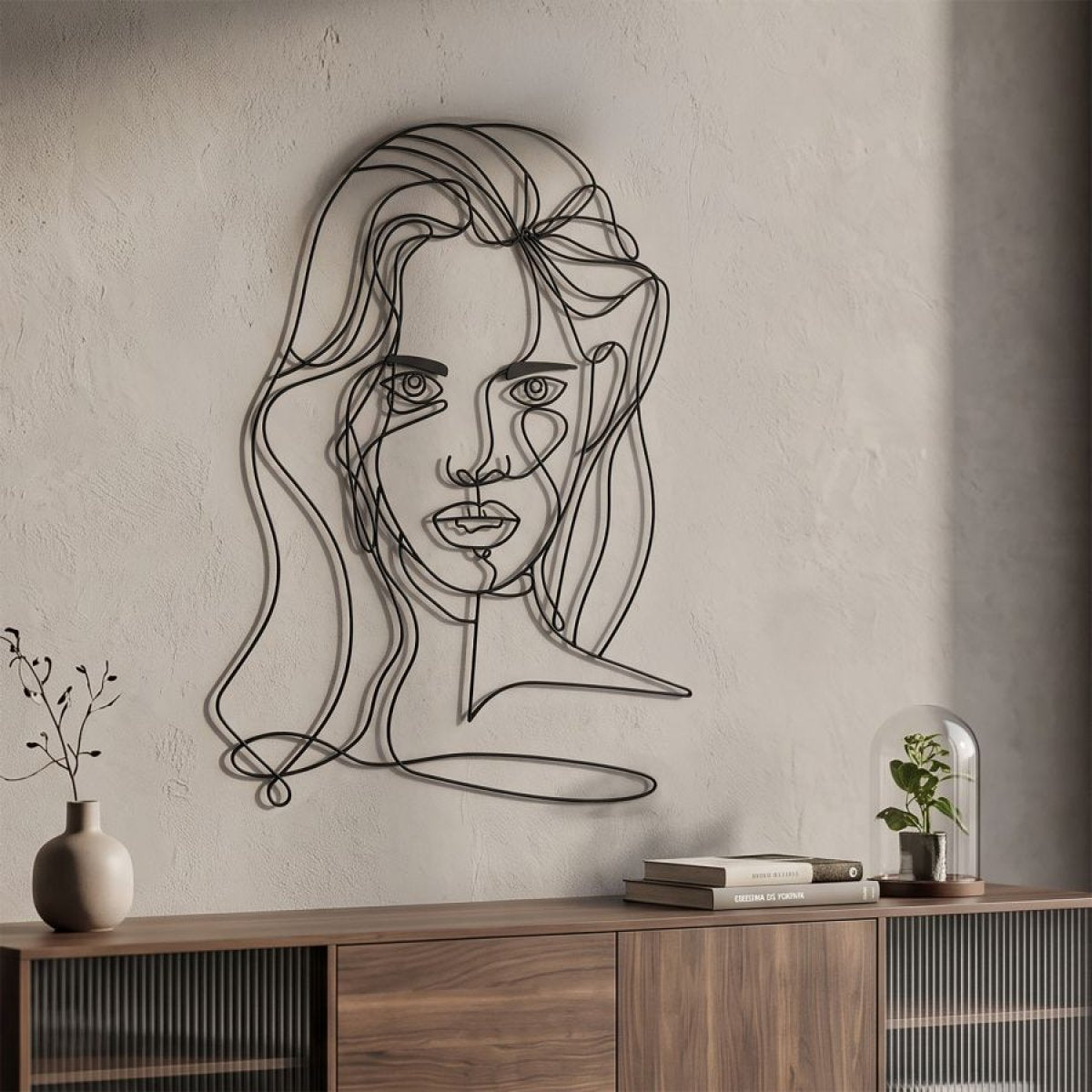 Décoration murale Line Art visage femme métal 57x80 cm Ivy Noir