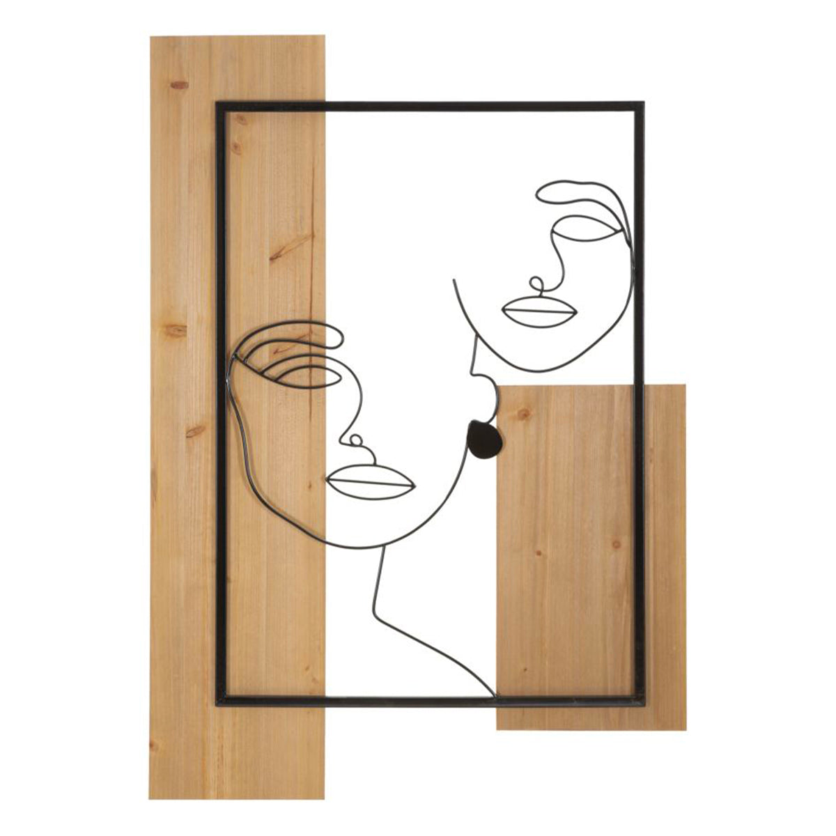 Décoration murale Line Art visage femme métal 63x90 cm Celina Noir et Bois - vue 2