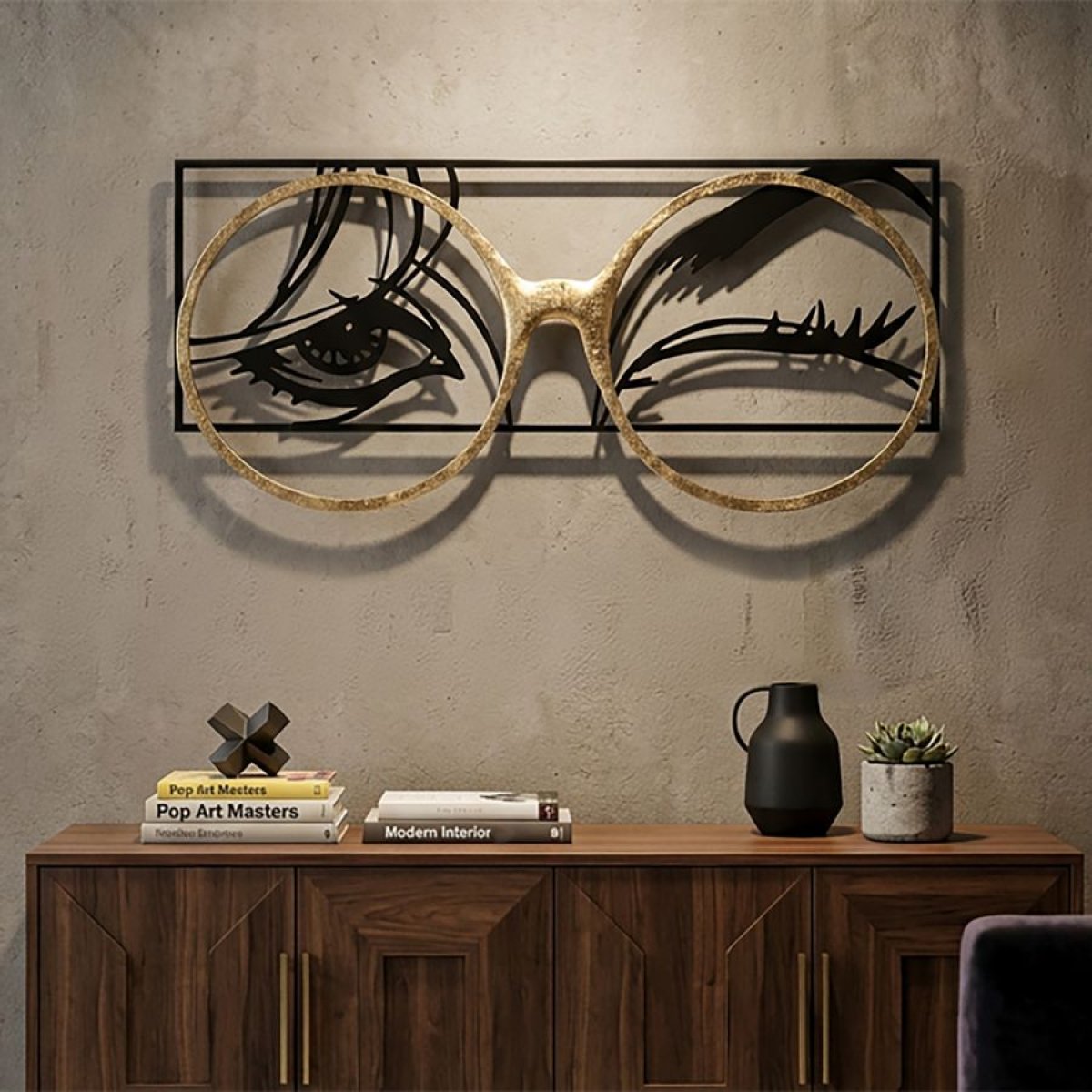 Décoration murale lunettes 3D métal 90x41 cm Océane Noir et Doré