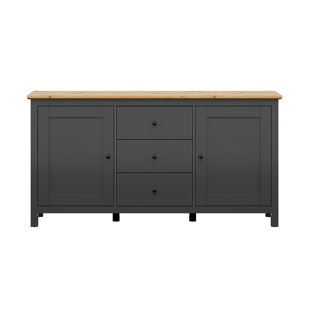 Buffet 2 portes 3 tiroirs Duck Gris anthracite et Bois - vue 3
