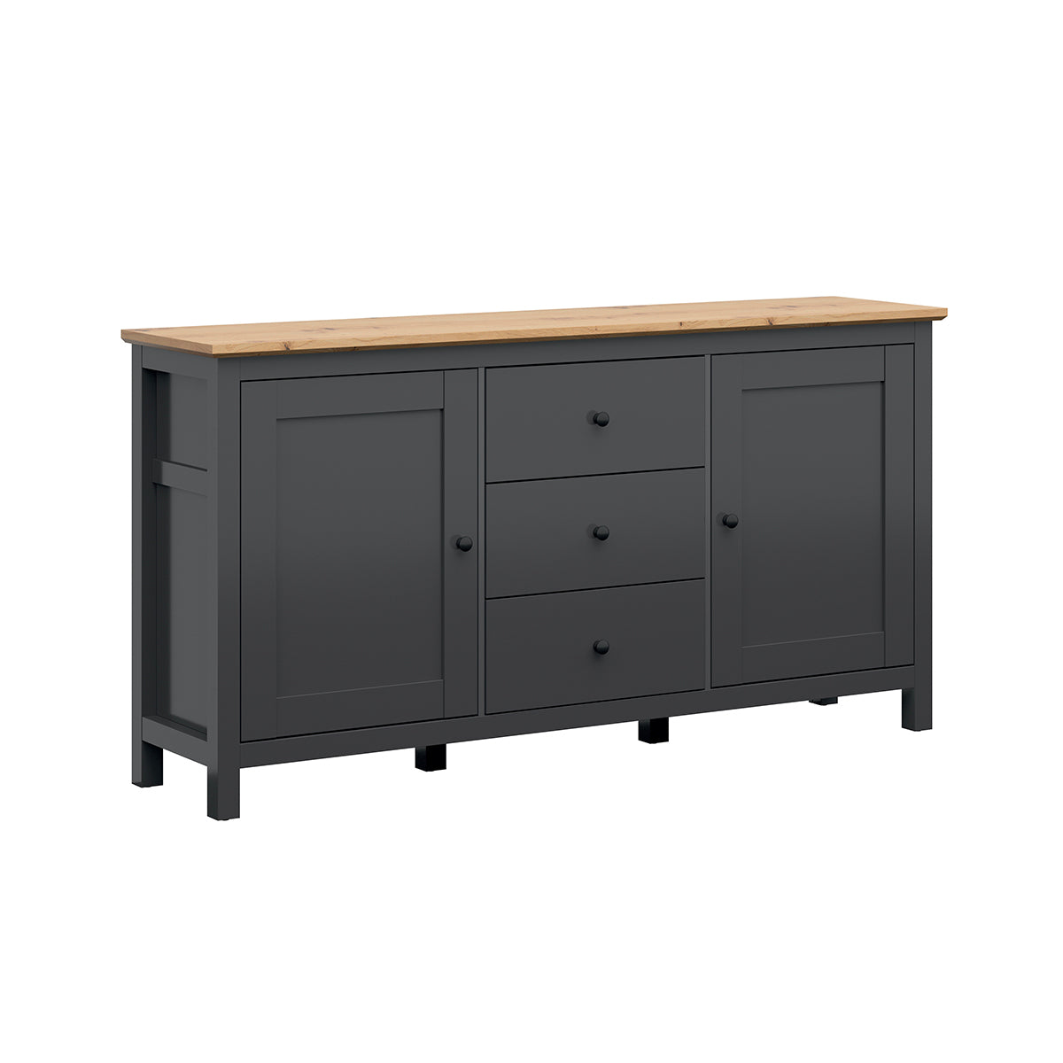 Buffet 2 portes 3 tiroirs Duck Gris anthracite et Bois