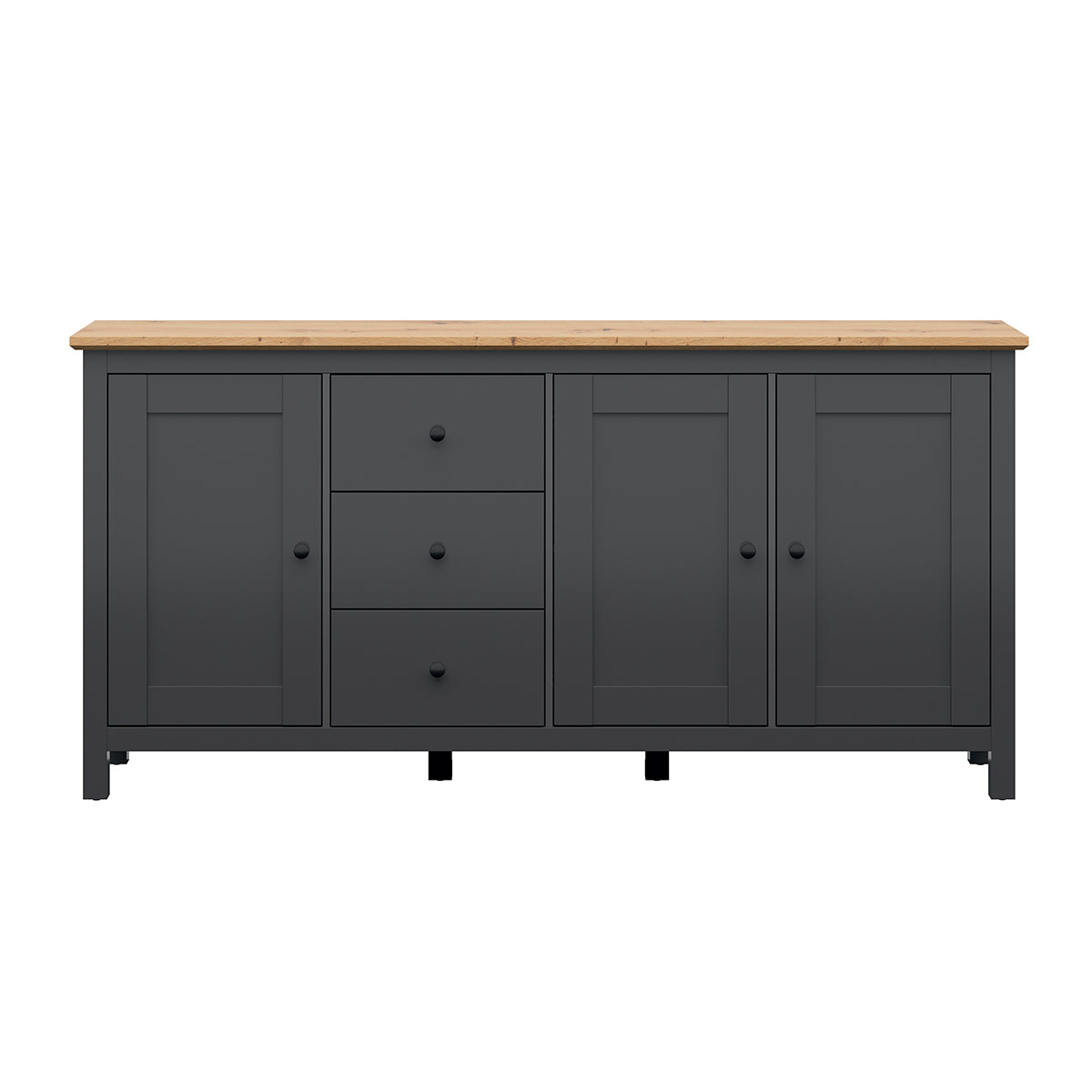 Buffet 3 portes 3 tiroirs Duck Gris anthracite et Bois - vue 3