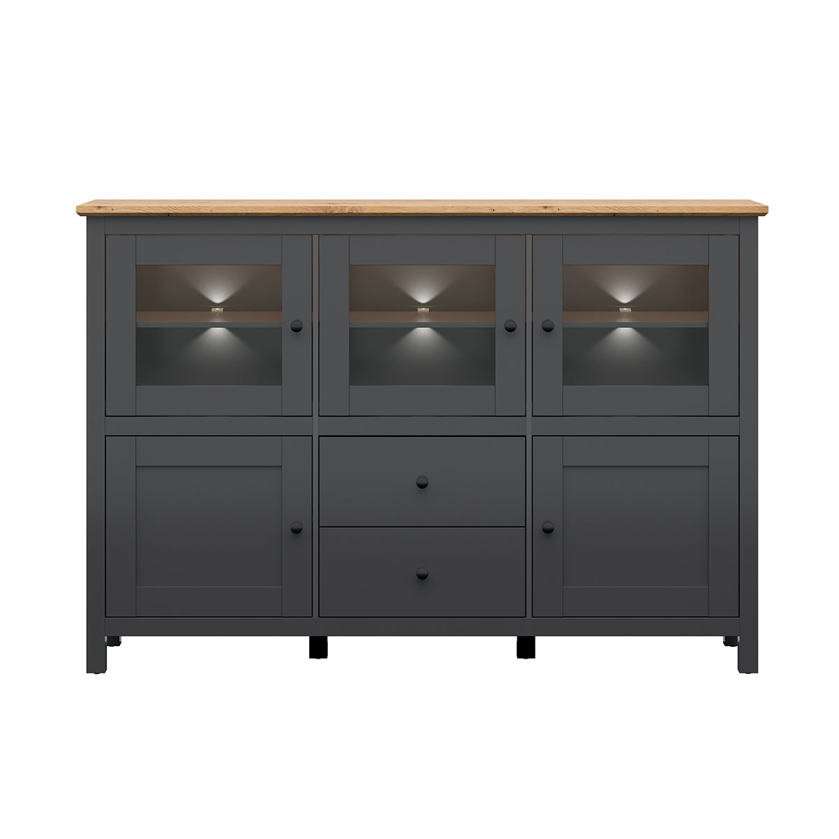 Buffet 5 portes 2 tiroirs avec LED Duck Gris anthracite et Bois - vue 3