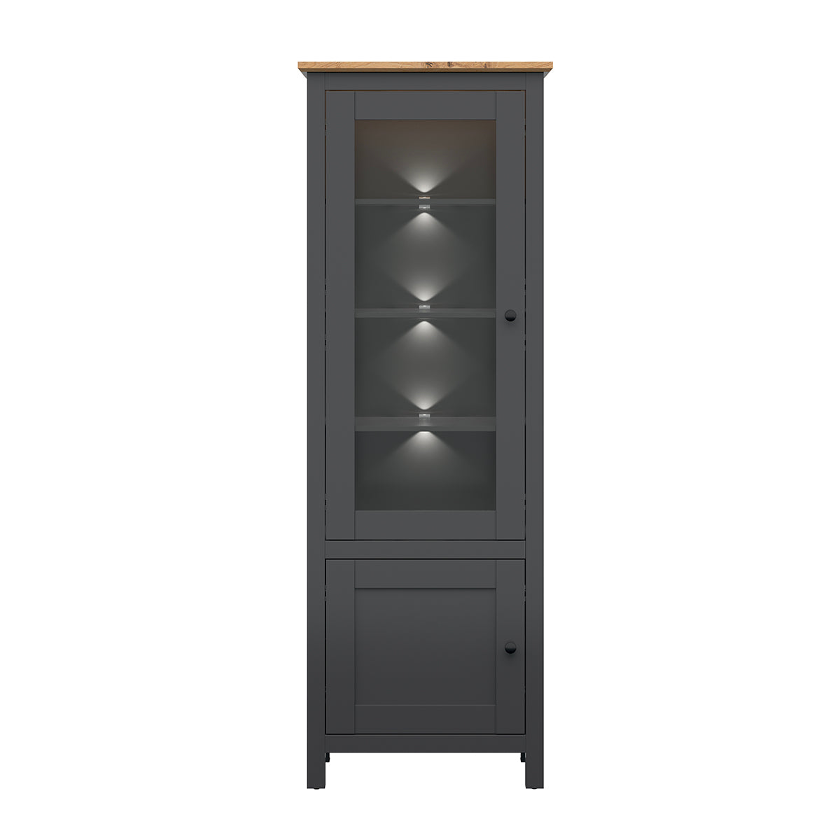 Vitrine 2 portes avec LED Duck Gris anthracite et Bois - vue 4