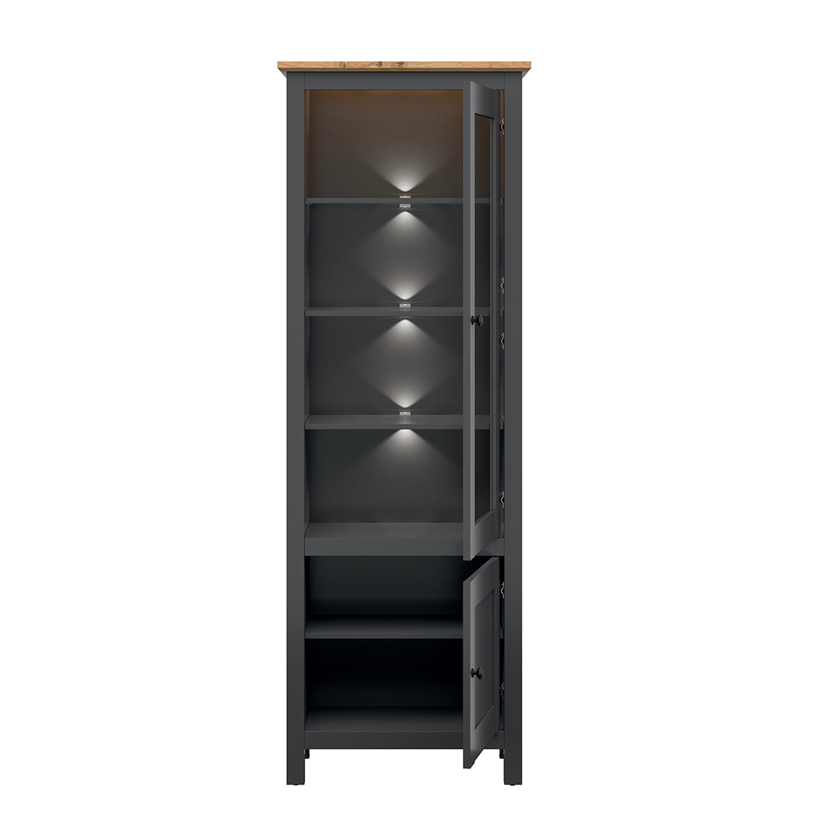 Vitrine 2 portes avec LED Duck Gris anthracite et Bois - vue 2