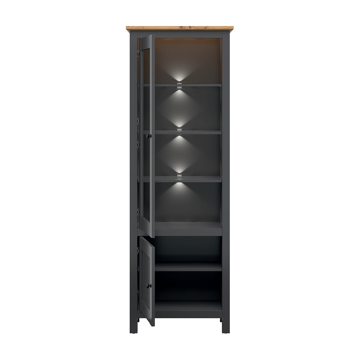Vitrine 2 portes avec LED Duck Gris anthracite et Bois - vue 3