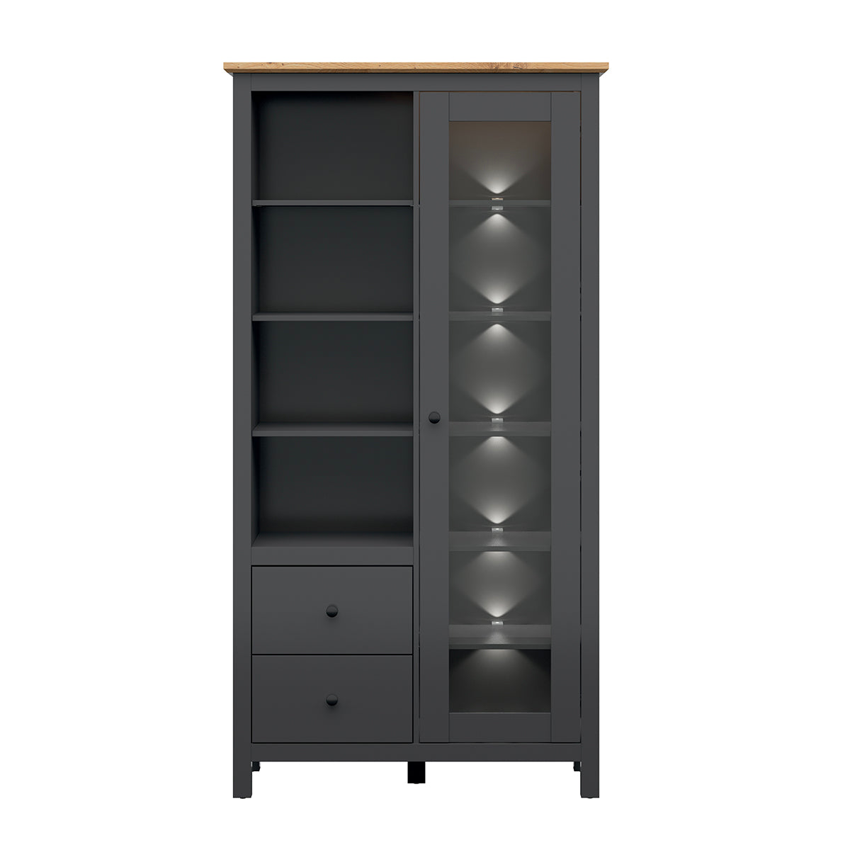 Vaisselier 1 porte 2 tiroirs avec LED Duck Gris anthracite et Bois - vue 3