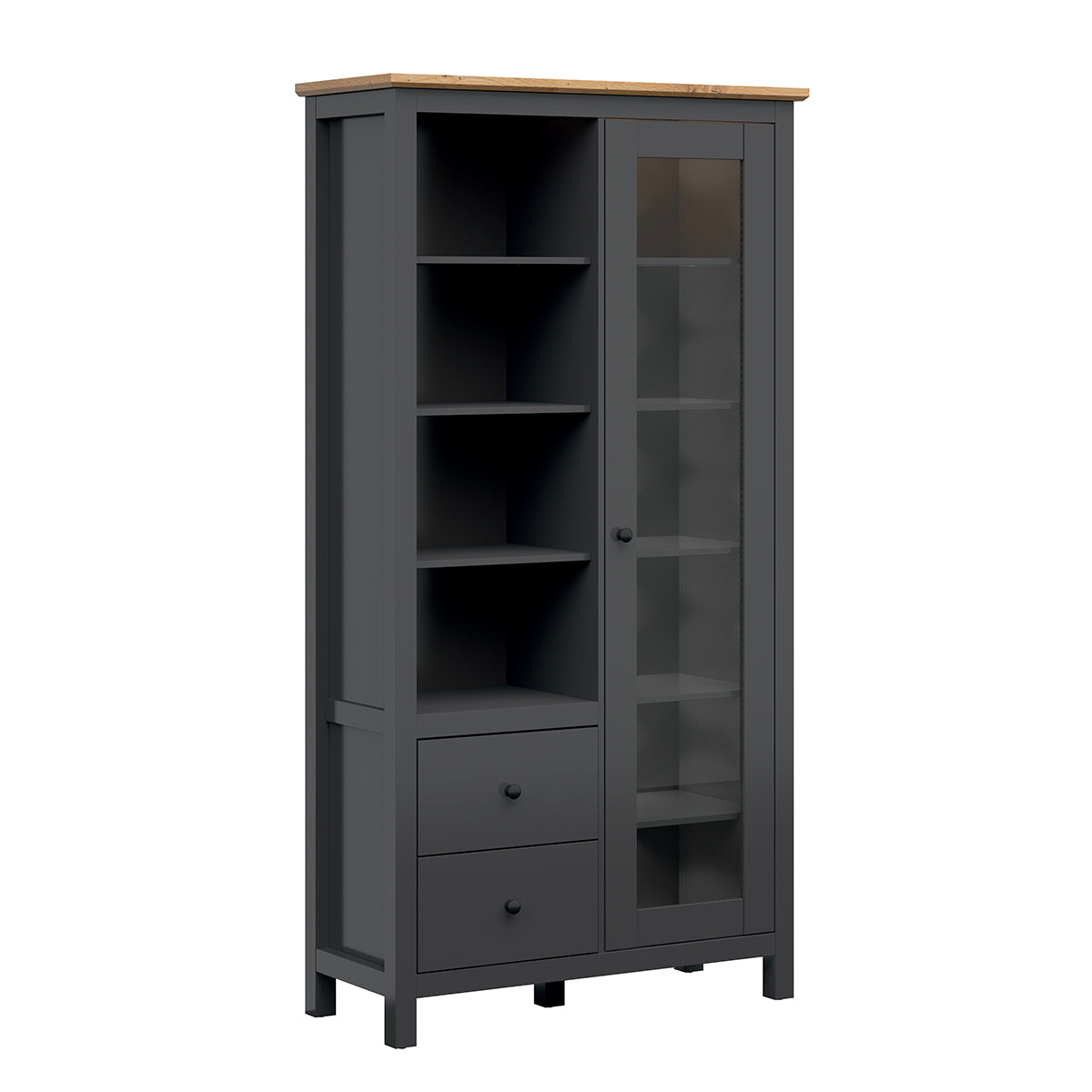 Vaisselier 1 porte 2 tiroirs avec LED Duck Gris anthracite et Bois