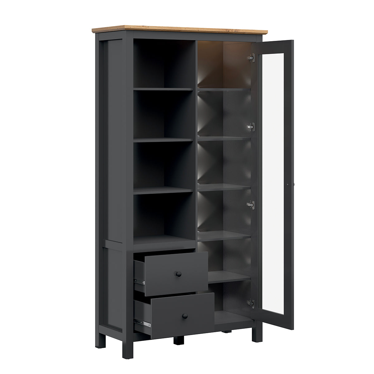 Vaisselier 1 porte 2 tiroirs avec LED Duck Gris anthracite et Bois - vue 2