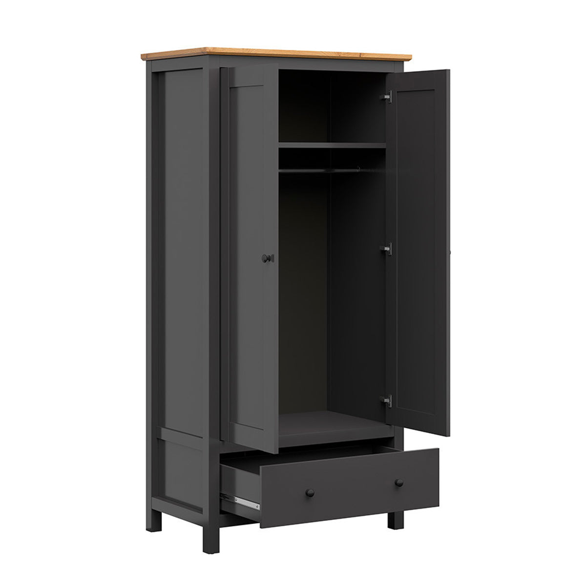 Armoire 2 portes 1 tiroir Duck Gris anthracite et Bois - vue 2