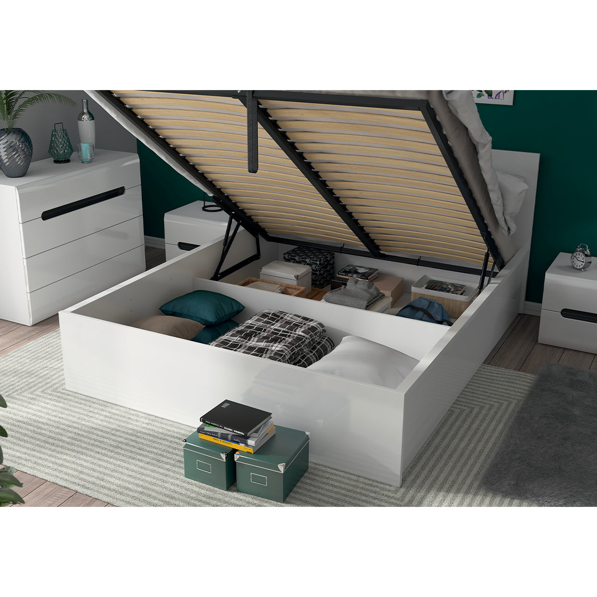 Lit coffre 160x200 sommier inclus Edwin Blanc - vue 5