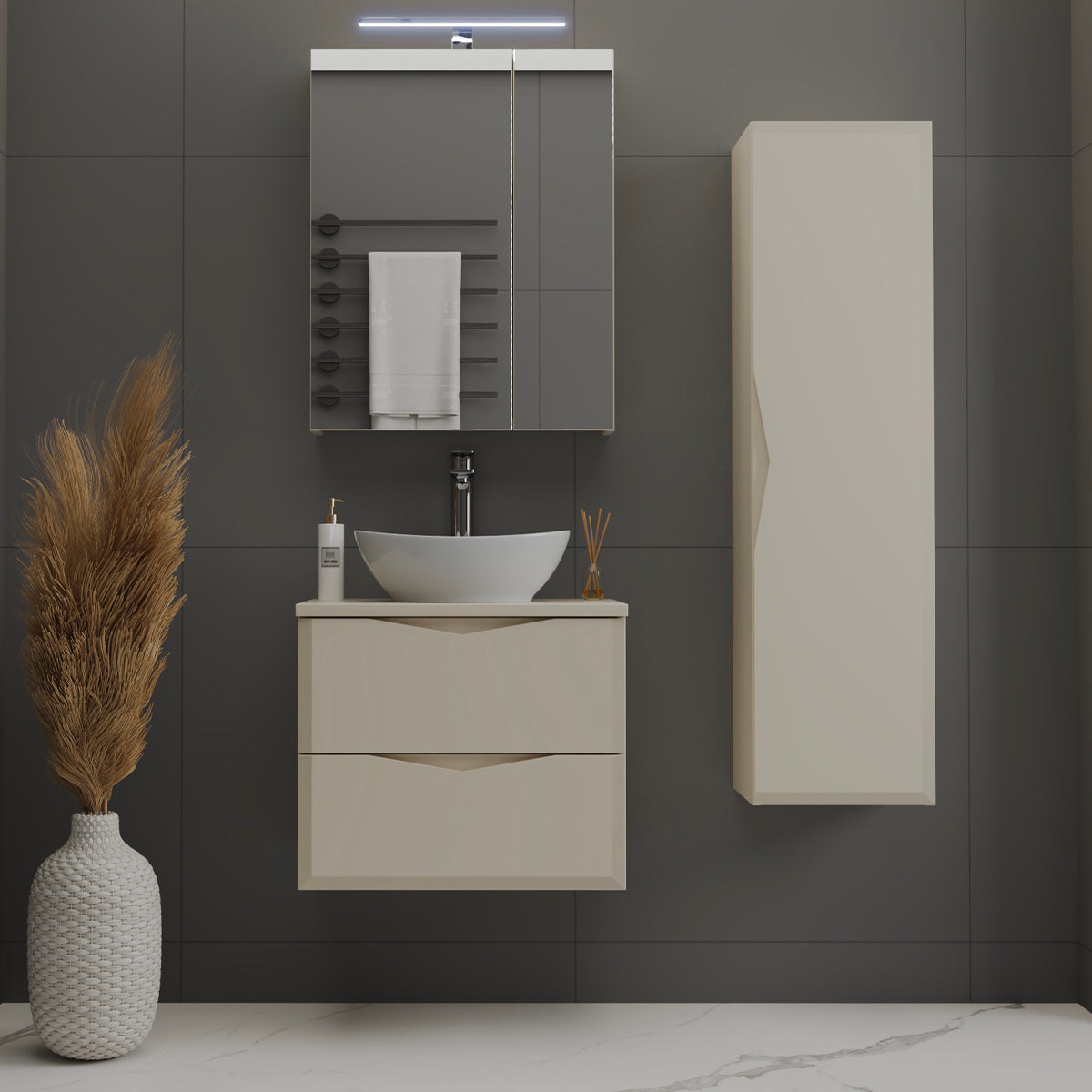 Ensemble meuble simple vasque 60cm et colonne Ellie Cachemire - vue 8