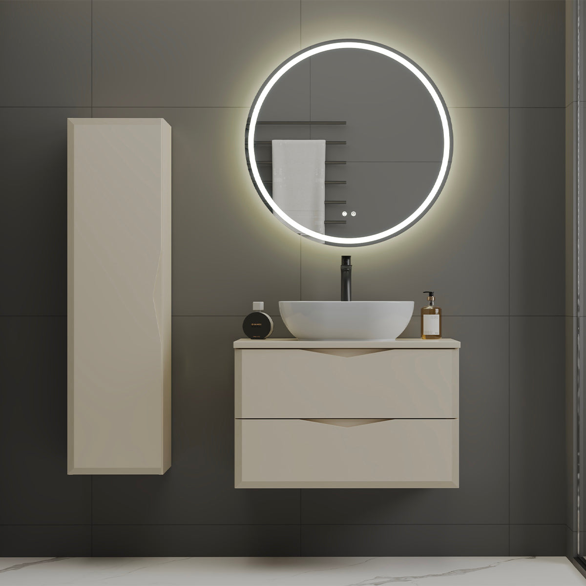 Ensemble meuble simple vasque 80cm et colonne Ellie Cachemire - vue 8
