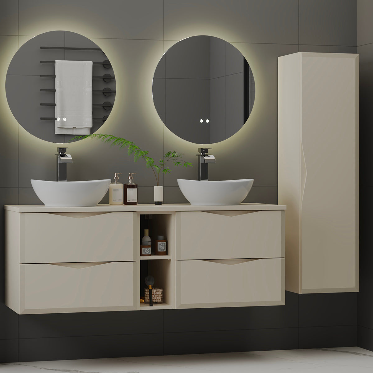 Meuble sous-vasque 140cm 2 niches plan de toilette Ellie Cachemire - vue 5