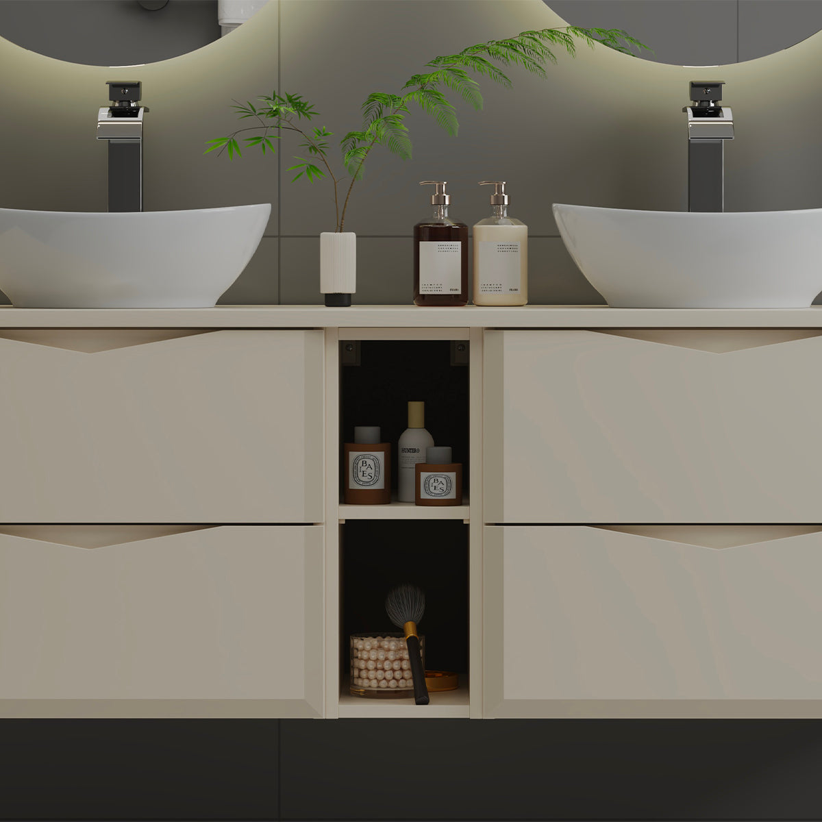 Meuble sous-vasque 140cm 2 niches plan de toilette Ellie Cachemire - vue 7