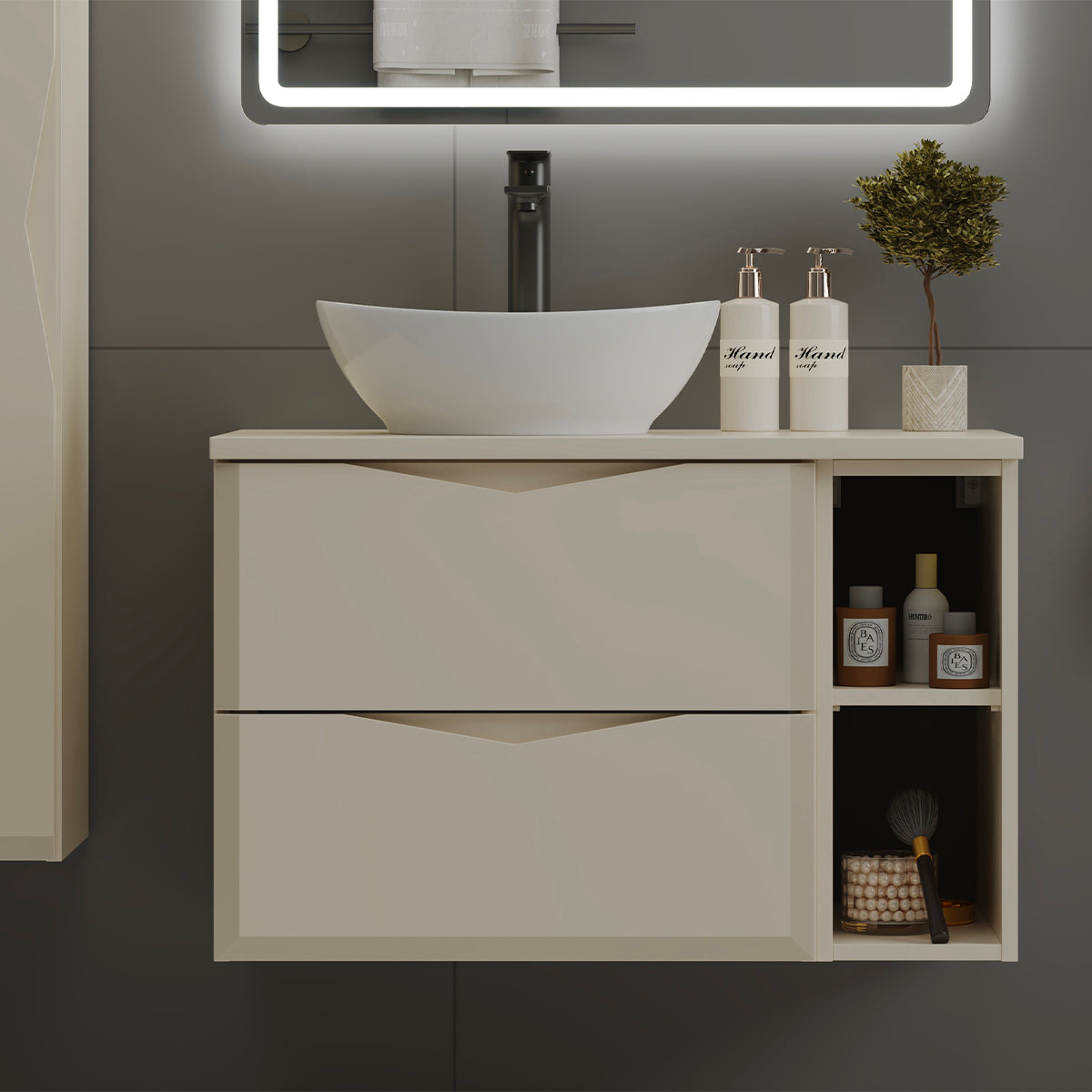 Meuble simple vasque 80cm 2 niches Ellie Cachemire - vue 7