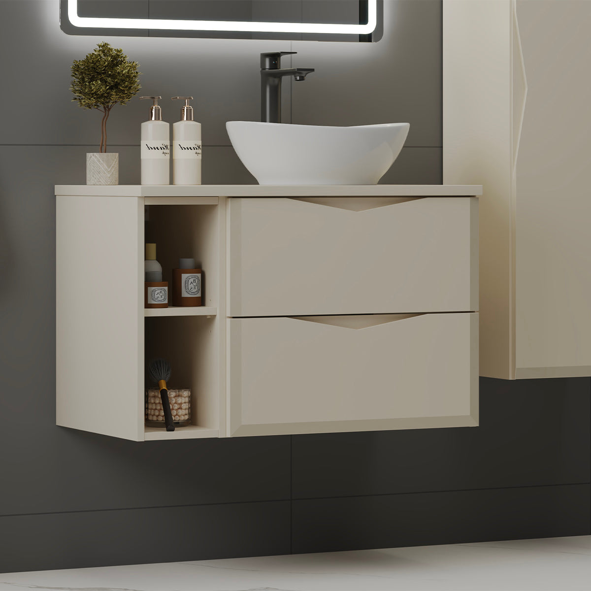 Meuble simple vasque 80cm 2 niches Ellie Cachemire - vue 6