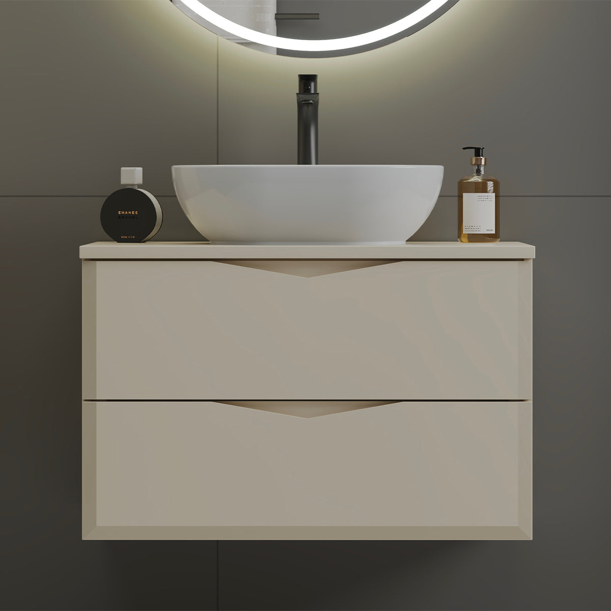 Meuble sous-vasque 80cm plan de toilette Ellie Cachemire - vue 5