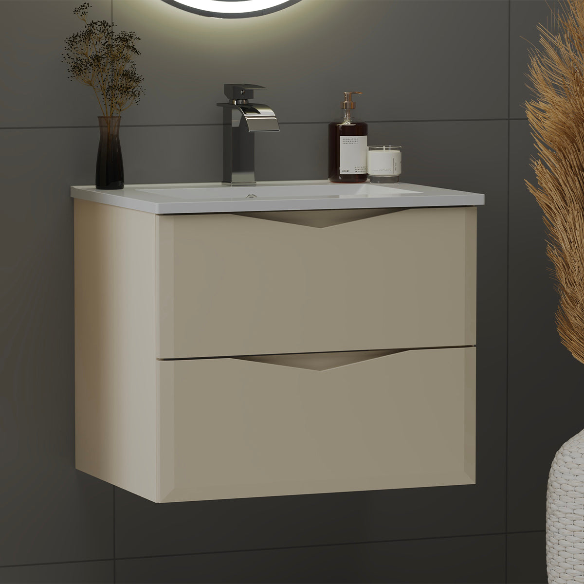Meuble simple vasque encastrée 60cm Ellie Cachemire - vue 5
