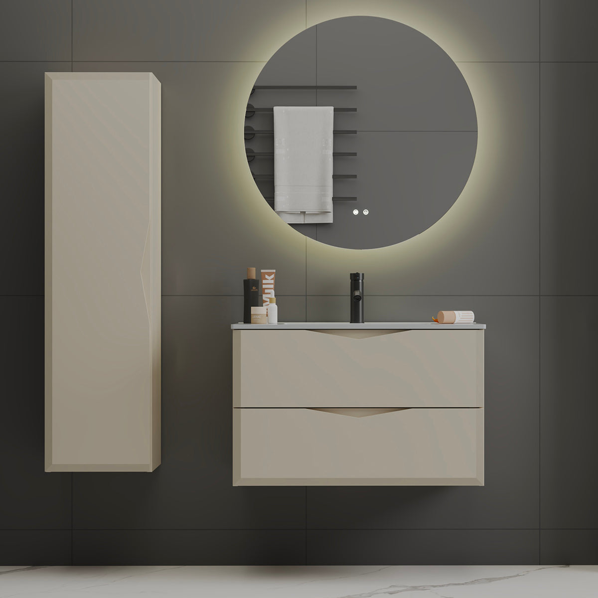 Meuble simple vasque encastrée 80cm Ellie Cachemire - vue 8
