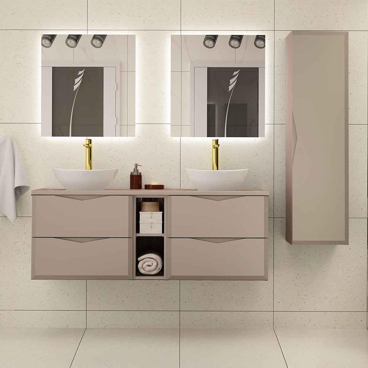 Meuble double vasque 140cm 2 niches Ellie Cachemire - vue 5