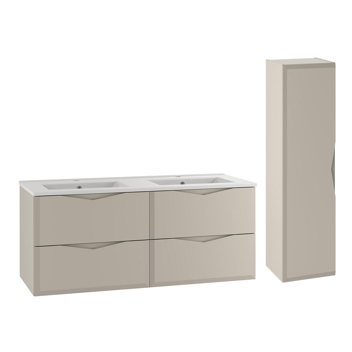 Ensemble meuble double vasque encastrée 120cm et colonne Ellie Cachemire - vue 2