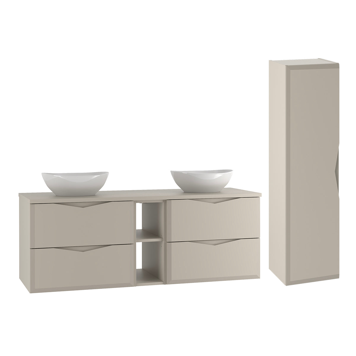 Ensemble meuble double vasque 140cm 2 niches et colonne Ellie Cachemire - vue 2