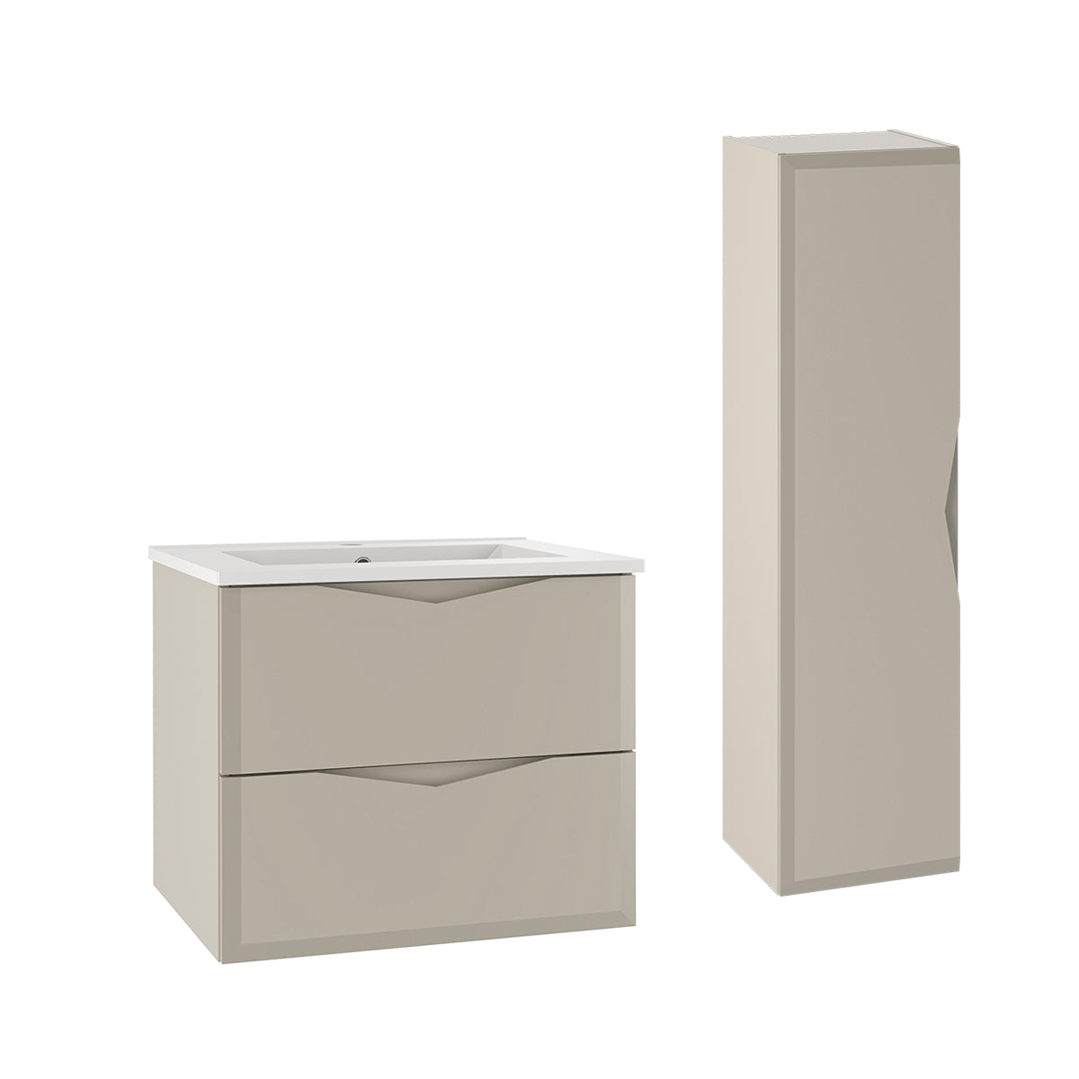 Ensemble meuble simple vasque encastrée 60cm et colonne Ellie Cachemire - vue 2