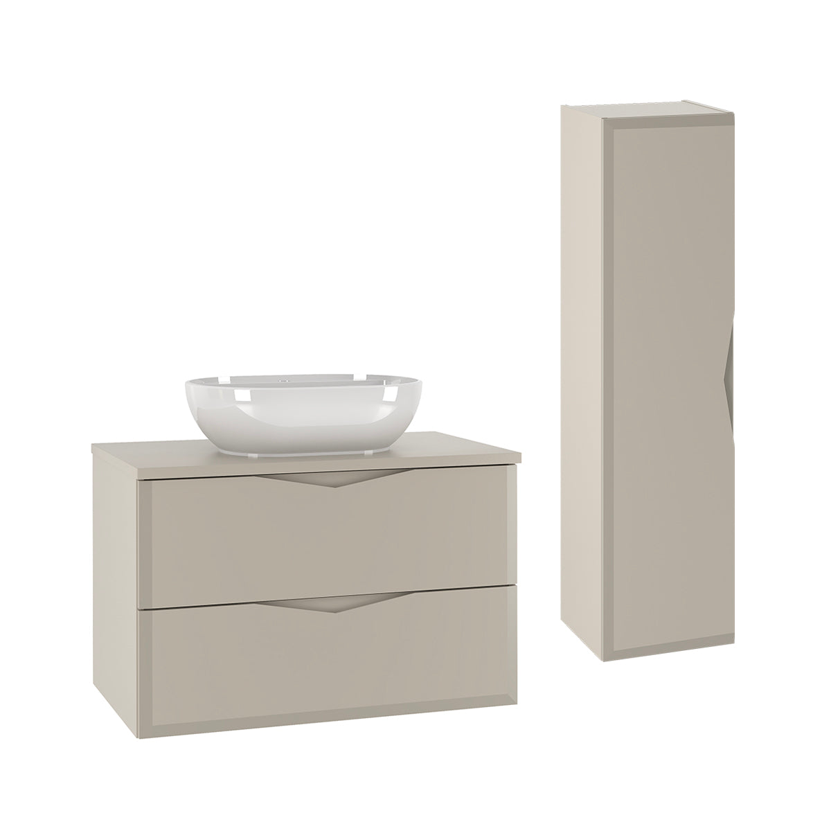 Ensemble meuble simple vasque 80cm et colonne Ellie Cachemire - vue 2