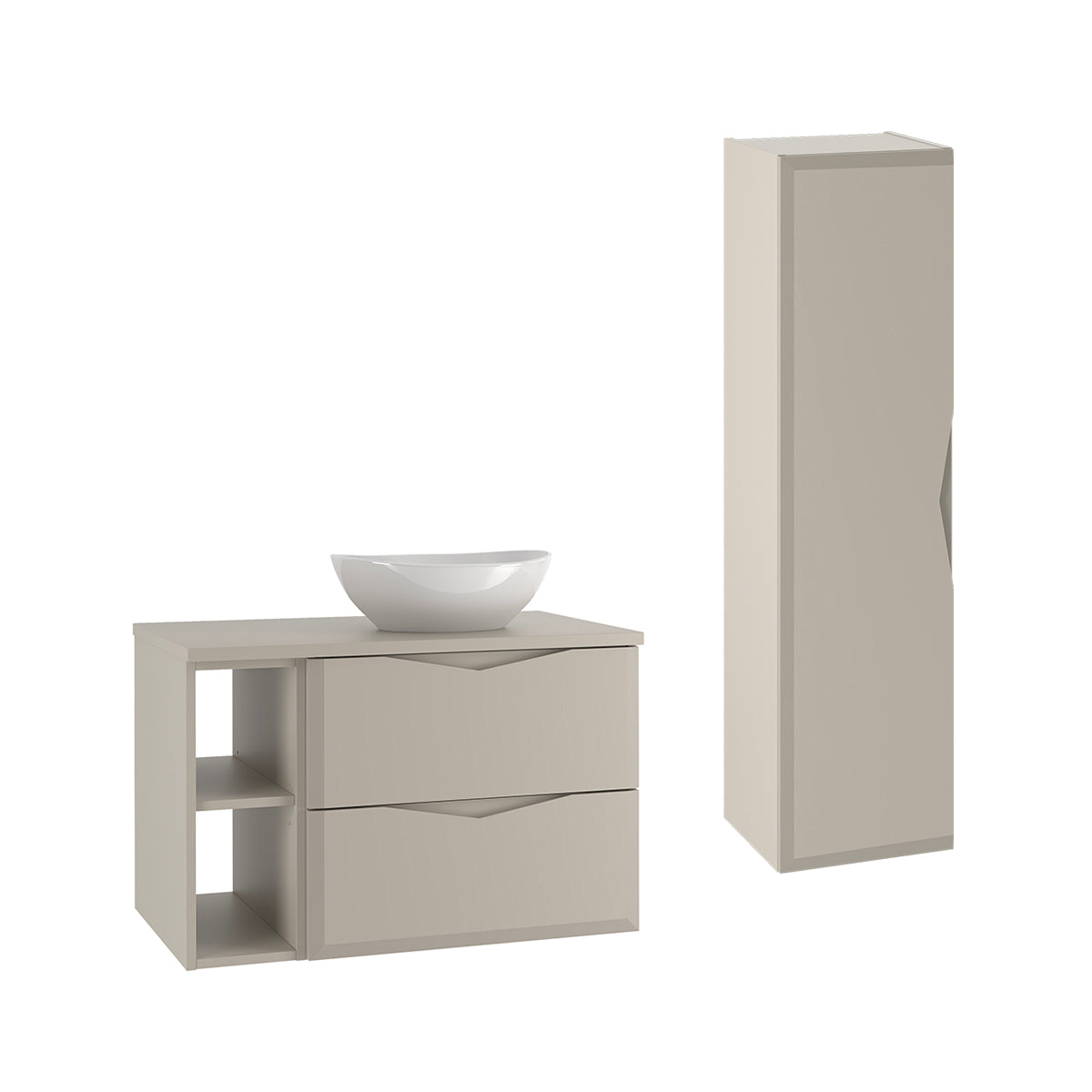 Ensemble meuble simple vasque 80cm 2 niches et colonne Ellie Cachemire - vue 2