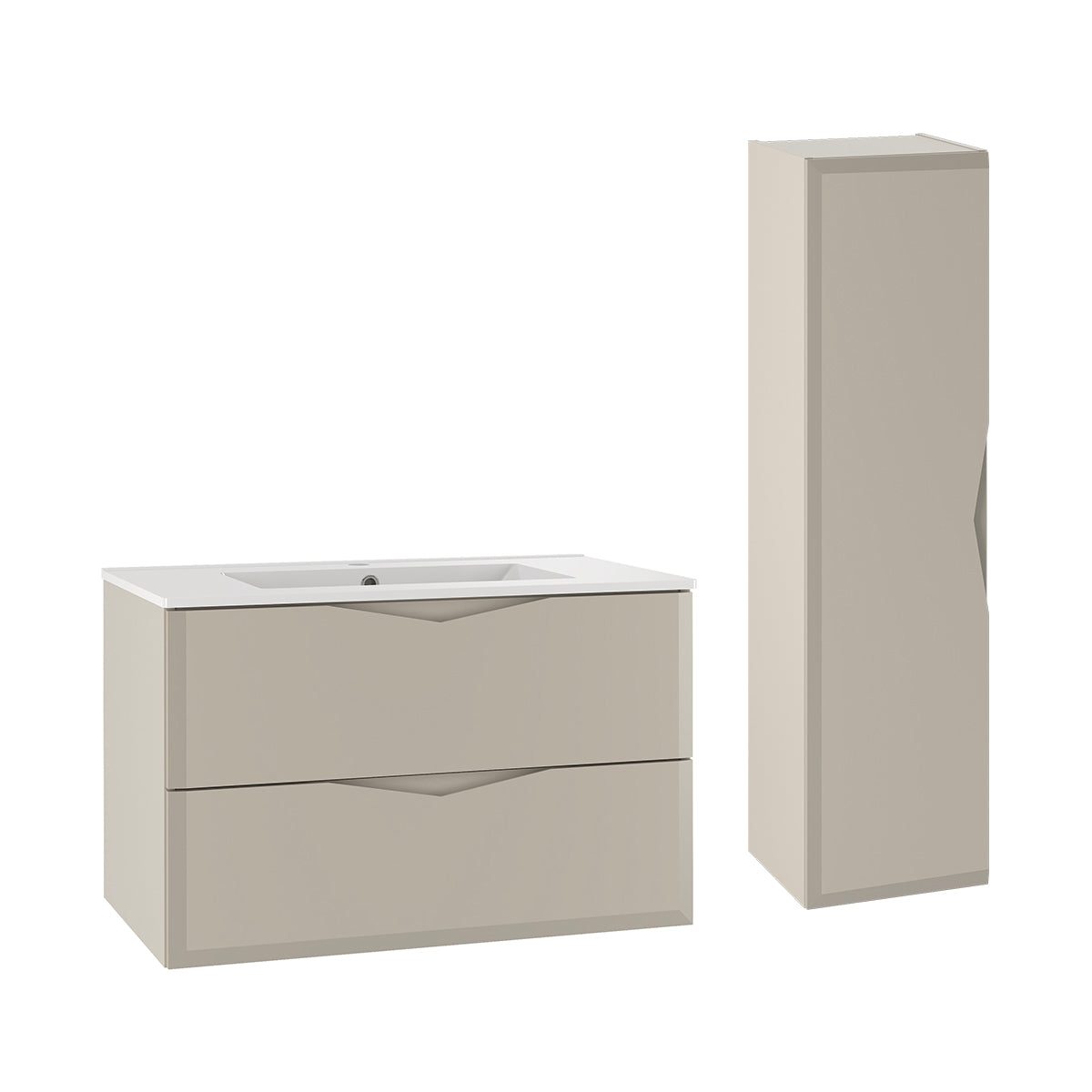 Ensemble meuble simple vasque encastrée 80cm et colonne Ellie Cachemire - vue 2
