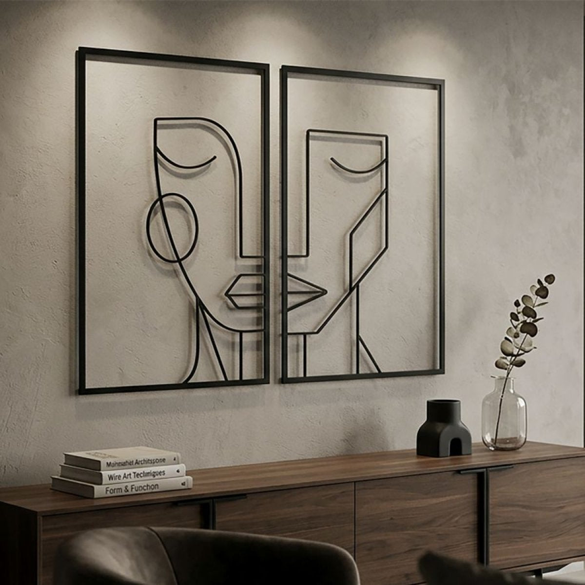 Ensemble de 2 décorations murales visage métal 60x80 cm Shella Noir