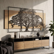 Ensemble de 3 décorations murales triptyque arbre métal 176x90 cm Sarabi Noir et Bois