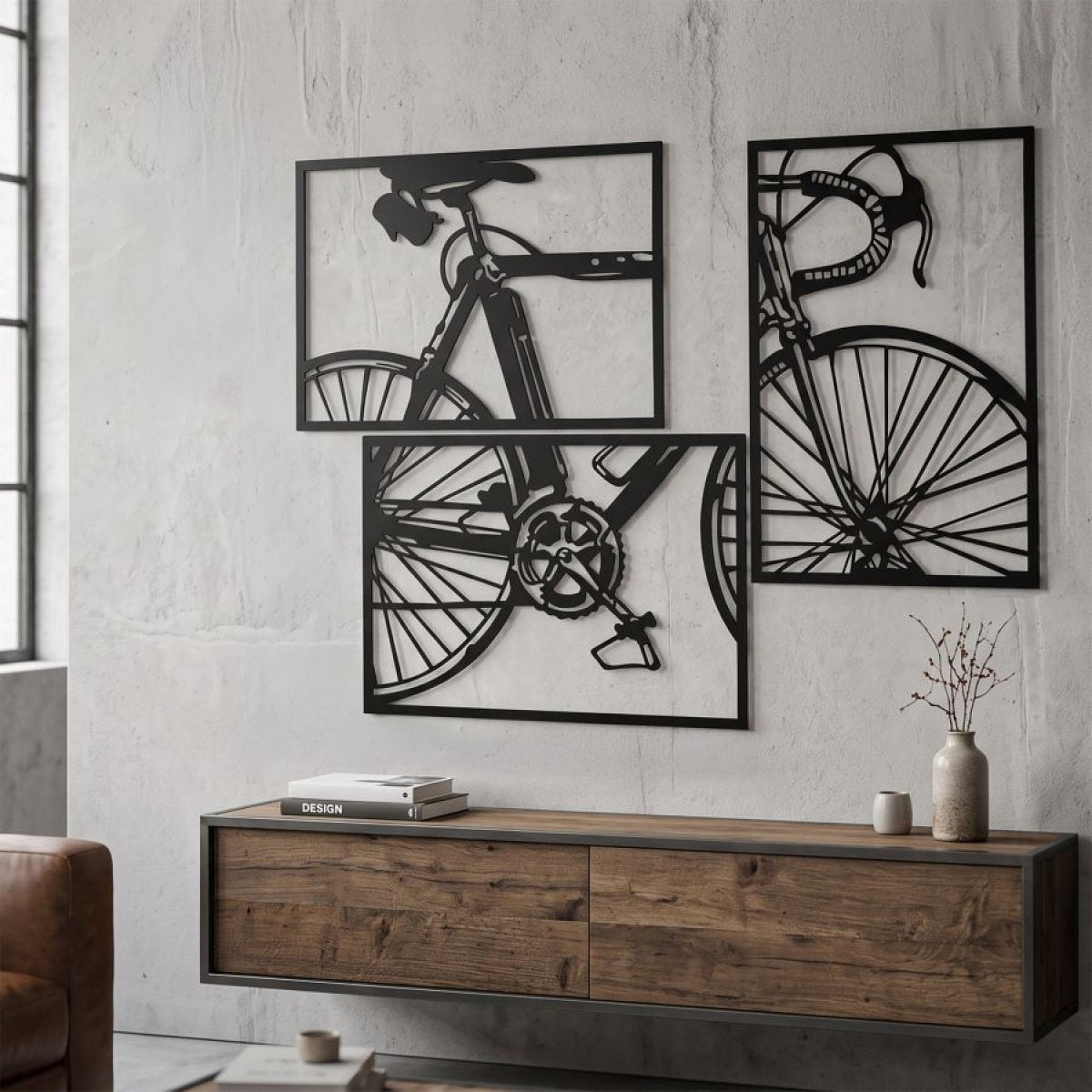 Ensemble de 3 décorations murales vélo métal 40x60 cm l'unité Paris Noir