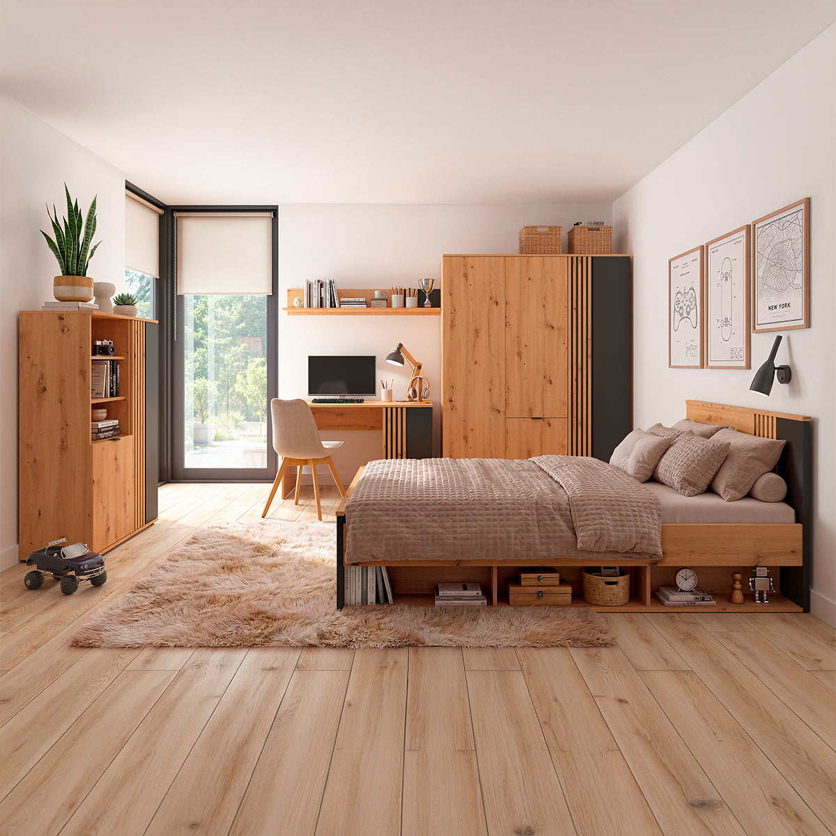 Lit 120x200 sommier inclus Ezra Bois et Noir - vue 6