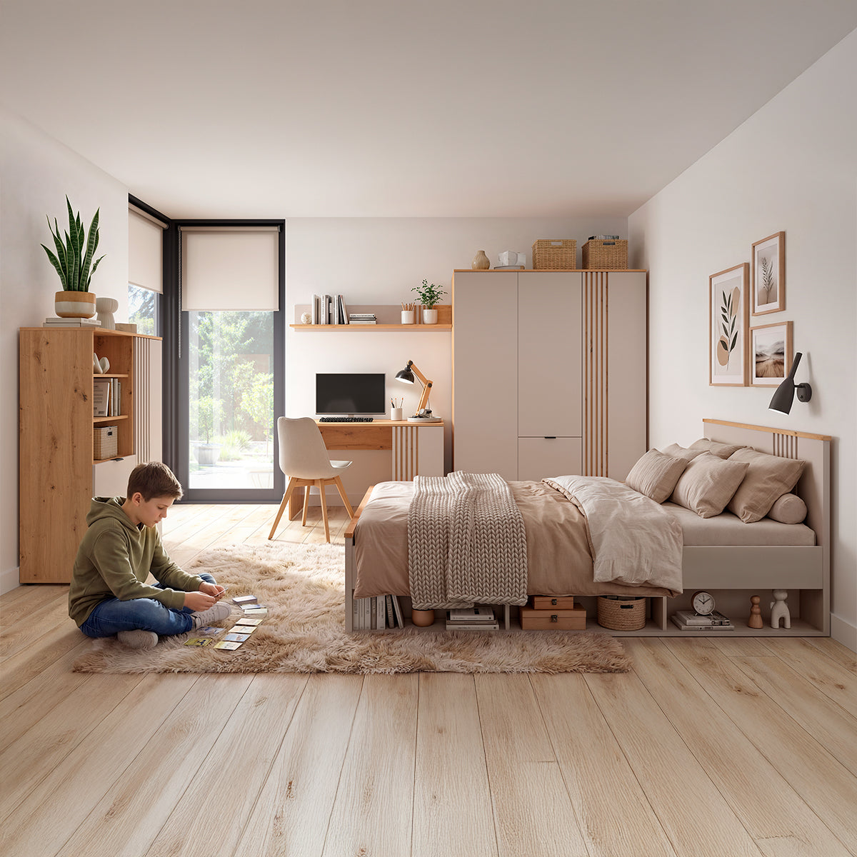 Lit 120x200 sommier inclus Ezra Cachemire et Bois - vue 2