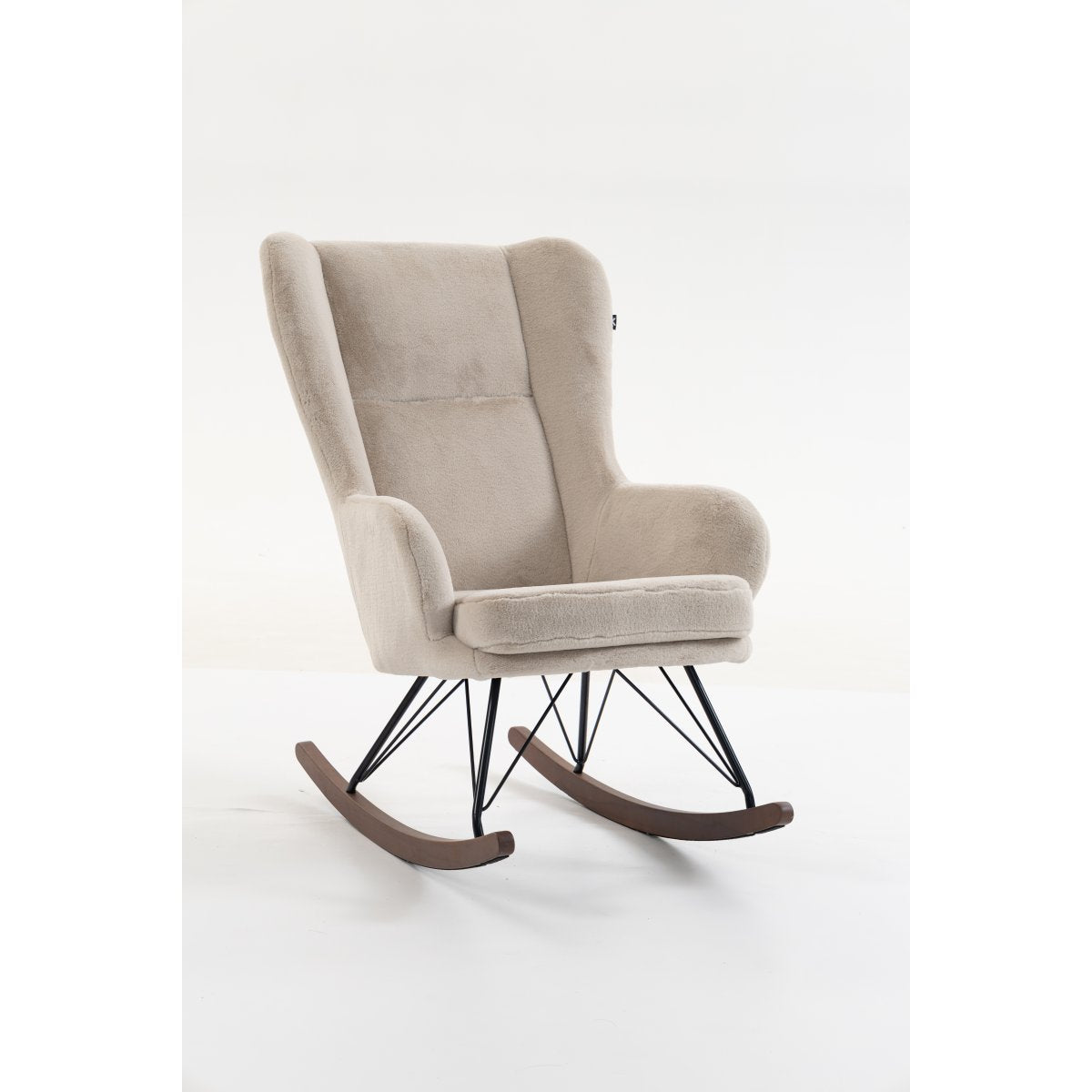 Fauteuil d'allaitement à bascule tissu peluche Vipack Rocky Beige et pieds noyer