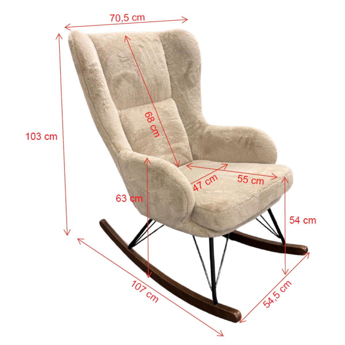 Fauteuil d'allaitement à bascule tissu peluche Vipack Rocky Beige et pieds noyer - vue 6