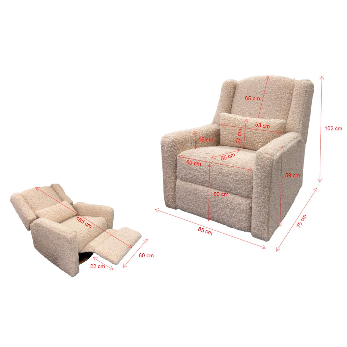 Fauteuil relax électrique tissu bouclette Vipack Rocky Beige - vue 11