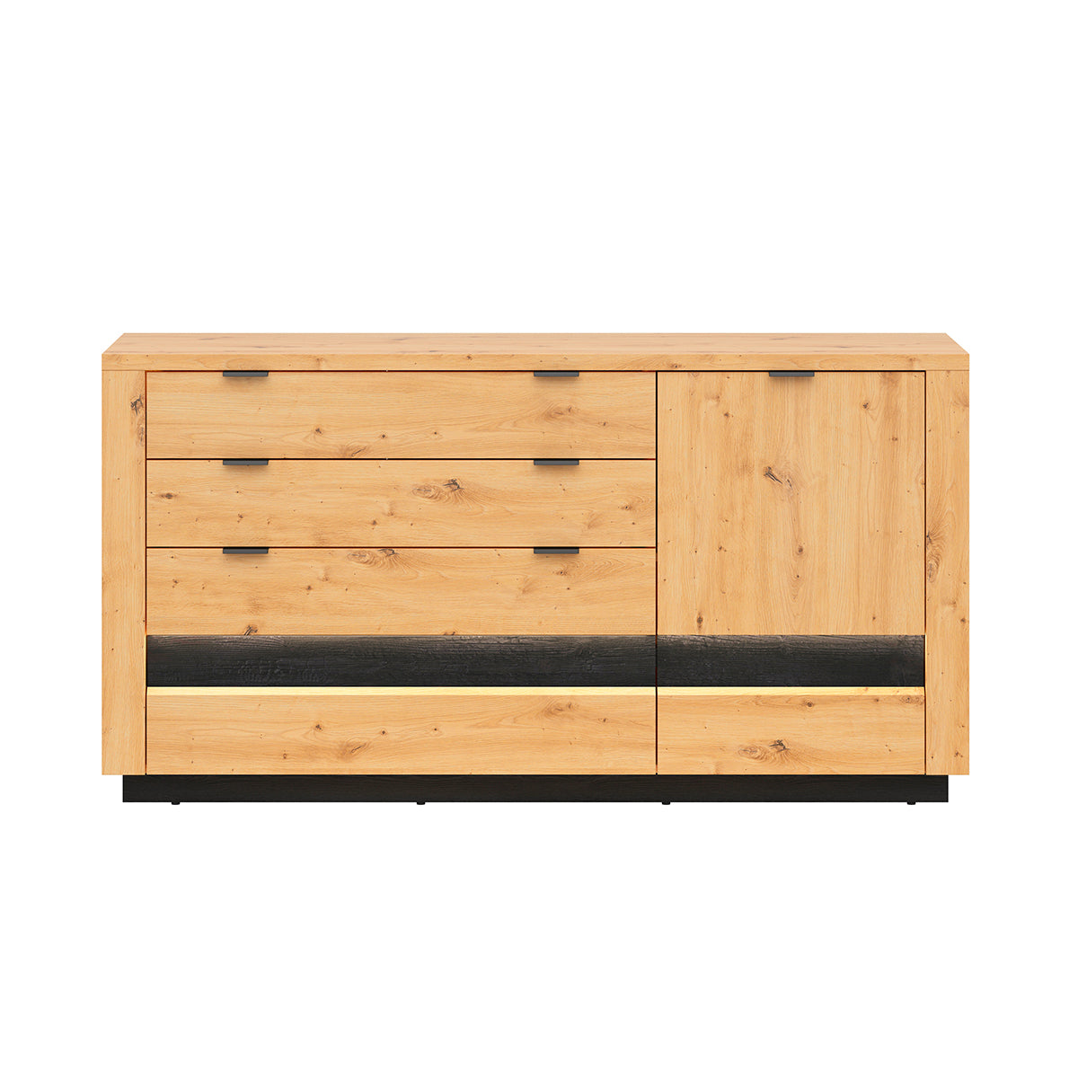 Buffet 1 porte 4 tiroirs avec LED Glenn Bois et Noir - vue 3