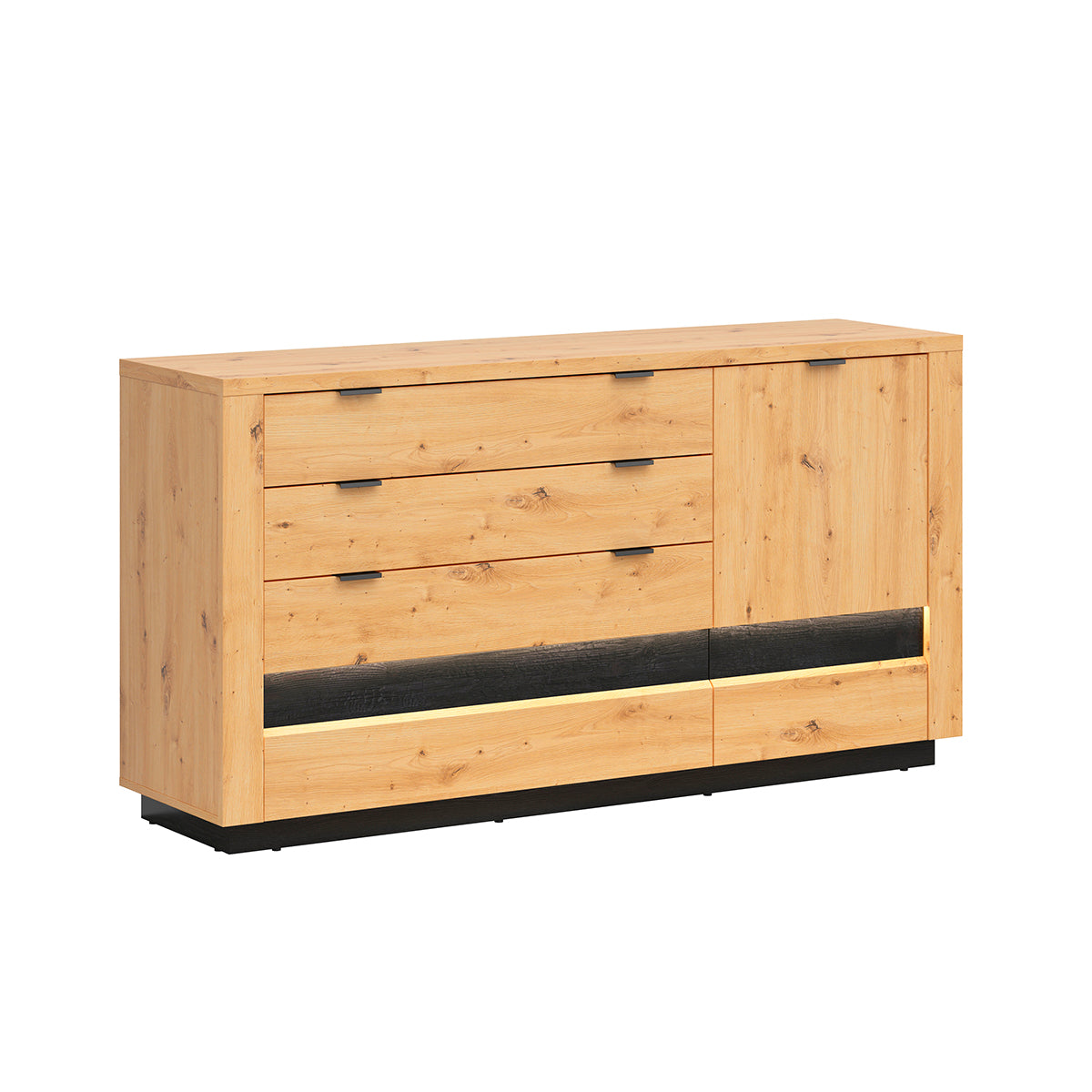 Buffet 1 porte 4 tiroirs avec LED Glenn Bois et Noir