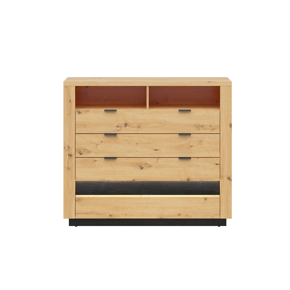 Commode 4 tiroirs 2 niches avec LED Glenn Bois et Noir - vue 3