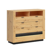 Commode 4 tiroirs 2 niches avec LED Glenn Bois et Noir