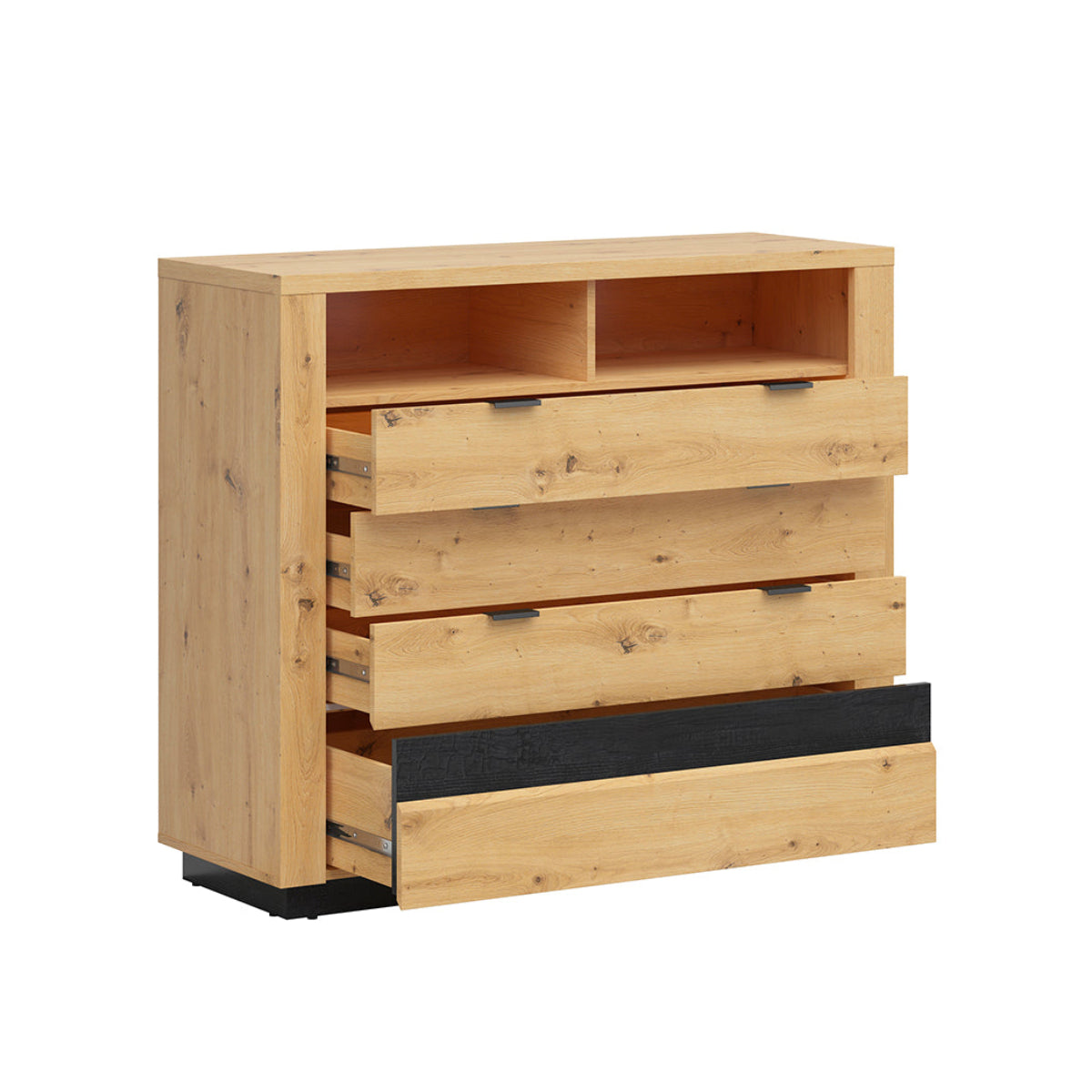 Commode 4 tiroirs 2 niches avec LED Glenn Bois et Noir - vue 2