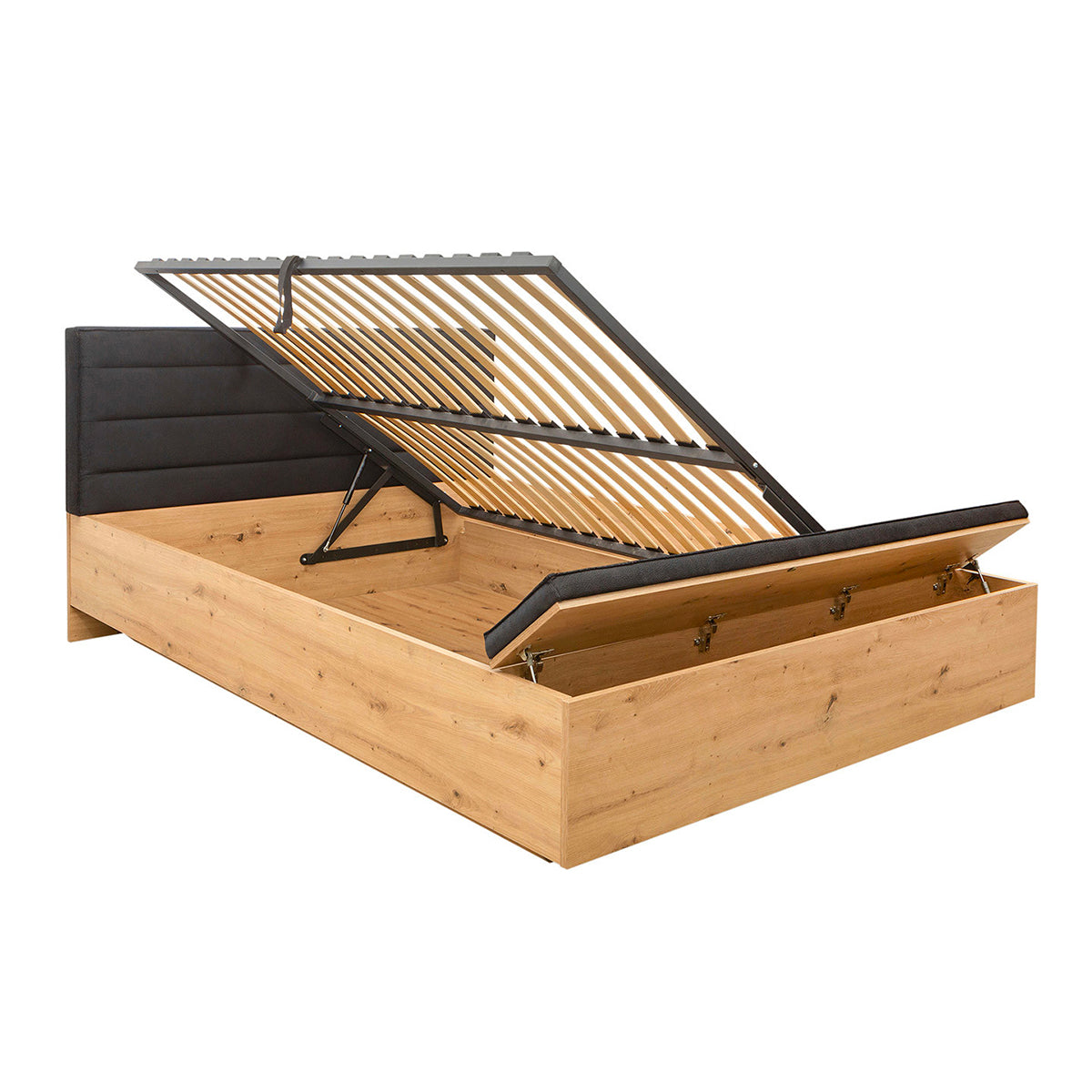 Lit coffre 140x200 avec banc et sommier inclus Glenn Bois et Noir