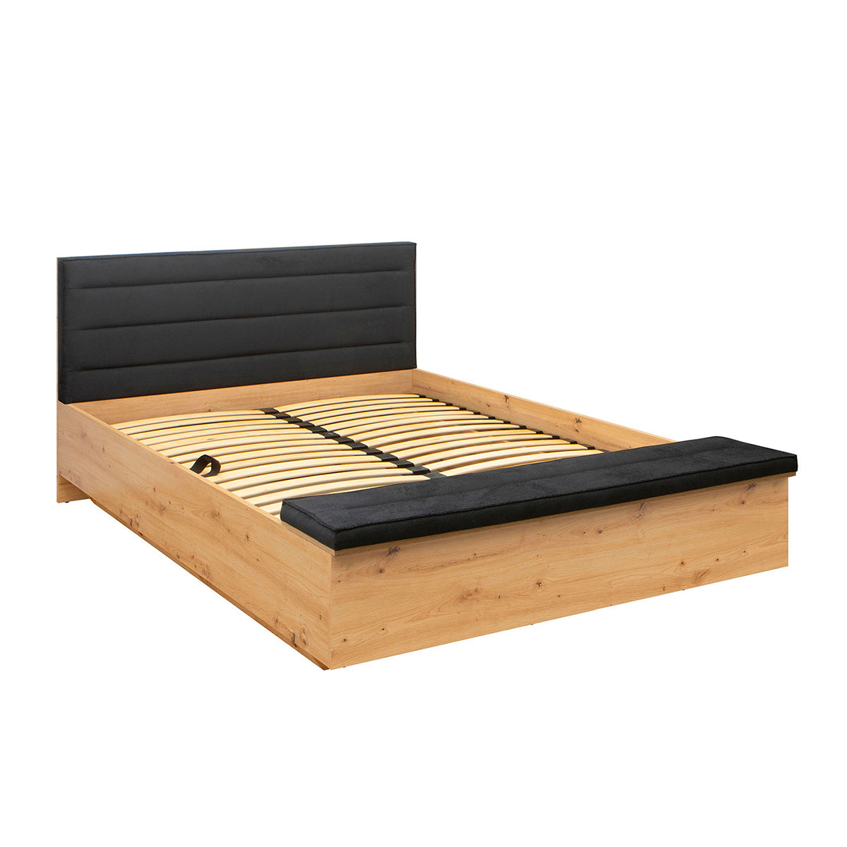 Lit coffre 140x200 avec banc et sommier inclus Glenn Bois et Noir - vue 2