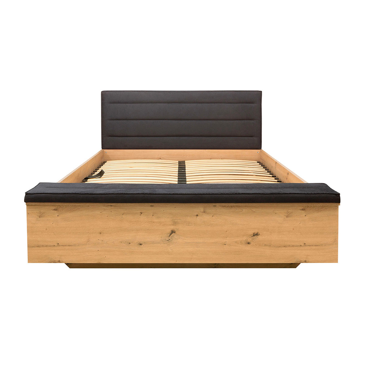 Lit coffre 160x200 avec banc et sommier inclus Glenn Bois et Noir - vue 3