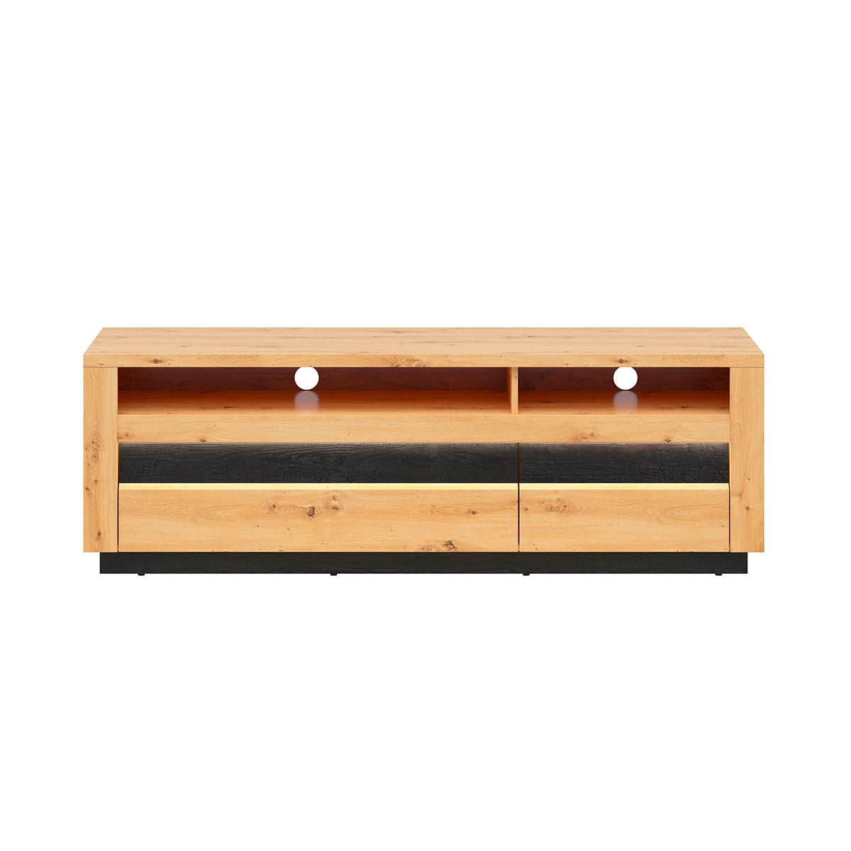 Meuble TV 2 tiroirs 2 niches 161 cm avec LED Glenn Bois et Noir - vue 3