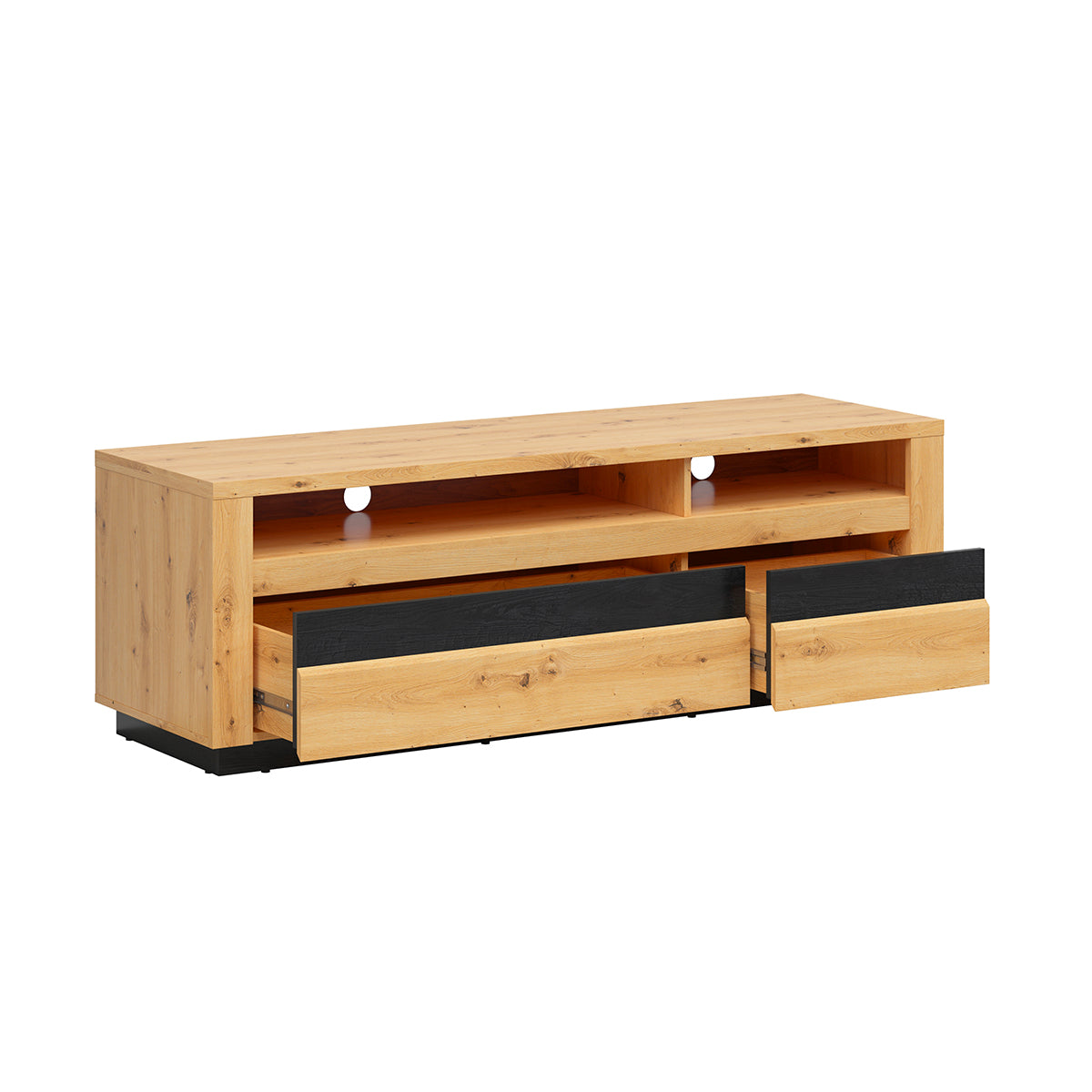 Meuble TV 2 tiroirs 2 niches 161 cm avec LED Glenn Bois et Noir - vue 2
